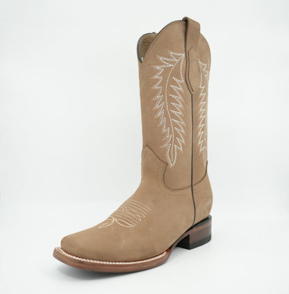 Vaquero Signature Women’s Camel Nobuck Wide Square Toe Boot.