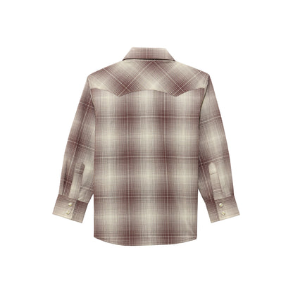 Boy's Wrangler Retro Plaid Western Long Sleeve Button Down Shirt - Mahogany