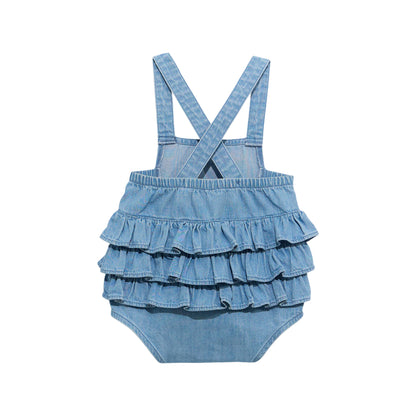Wrangler Baby Girl Denim Ruffle Bodysuit - Medium Blue