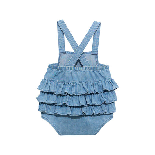 Wrangler Baby Girl Denim Ruffle Bodysuit - Medium Blue