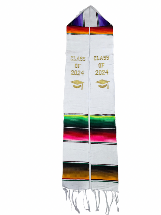 Graduation Stole Class of 2024 Mexican Serape White