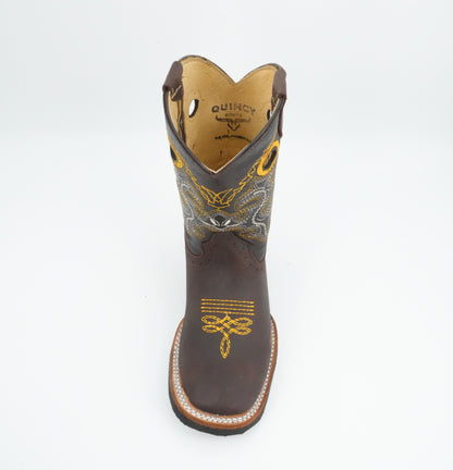 Quincy Kid's Crazy Yellow Stitching Chocolate Boot