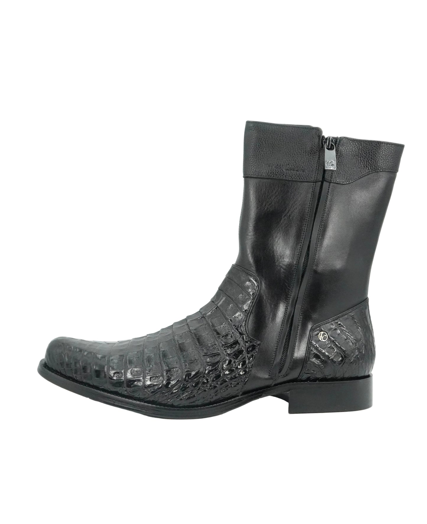 Cuadra Men's Genuine Caiman Belly Leather Short Boot - Black