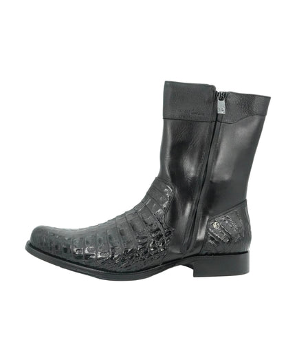 Cuadra Men's Genuine Caiman Belly Leather Short Boot - Black