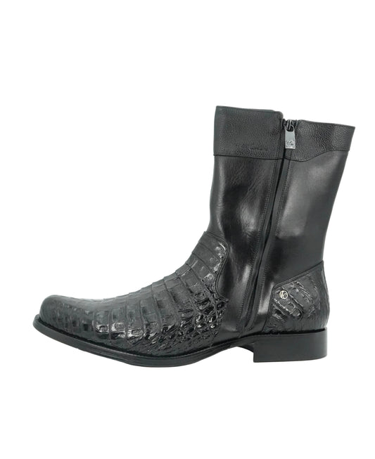 Cuadra Men's Genuine Caiman Belly Leather Short Boot - Black
