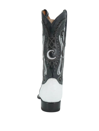 Cuadra Men's Genuine Ostrich Snip Toe Boot - Black and White