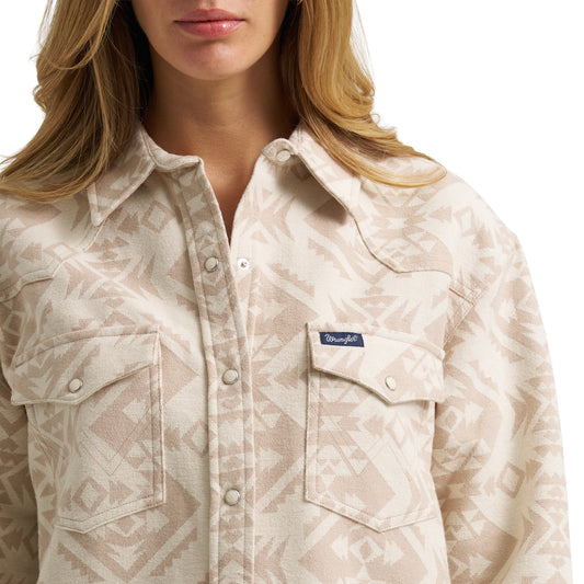 Women's Wrangler Boyfriend Western Snap Shirt - Cream