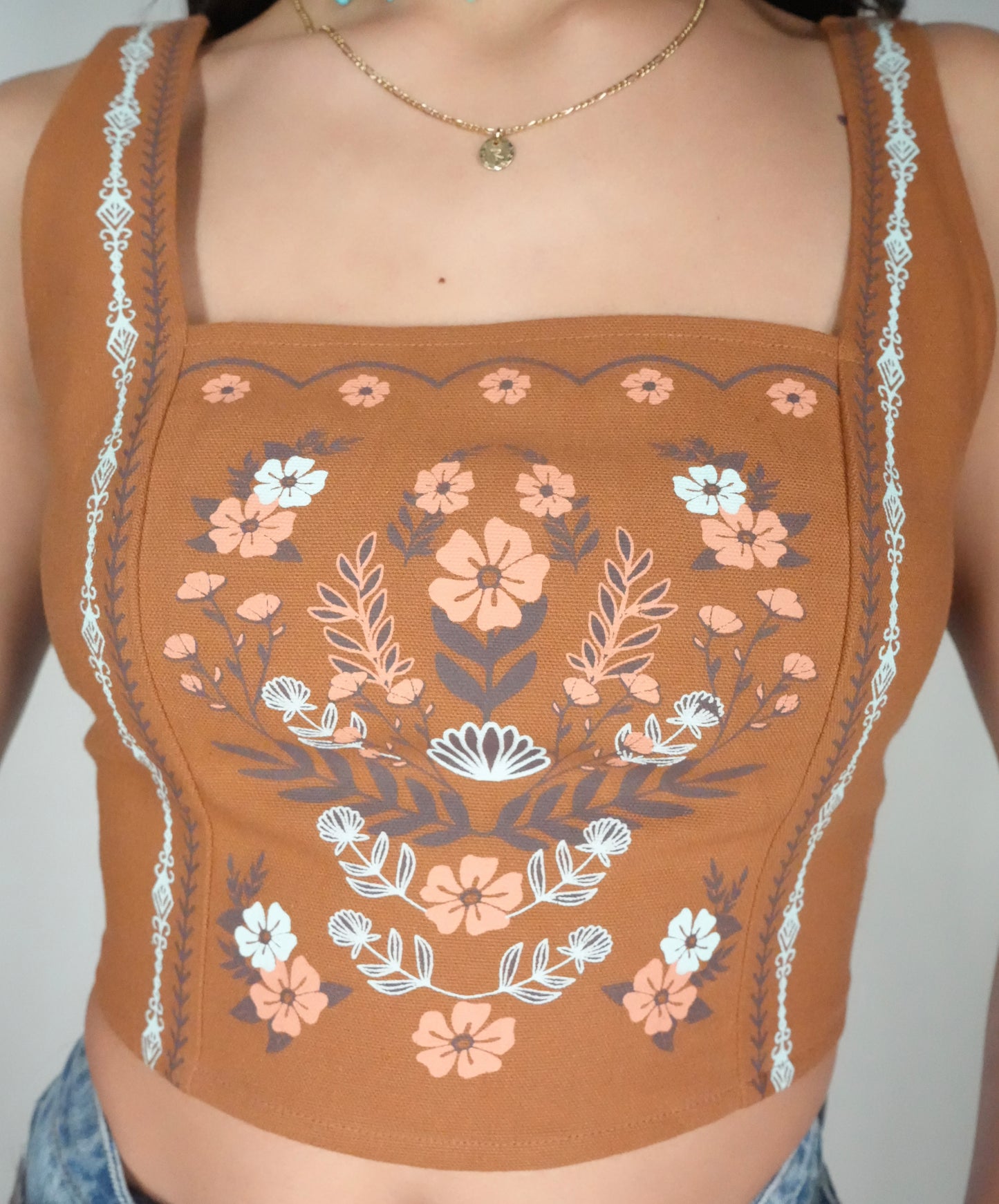 Rock&Roll Denim Women's Floral Tank Top - Brown