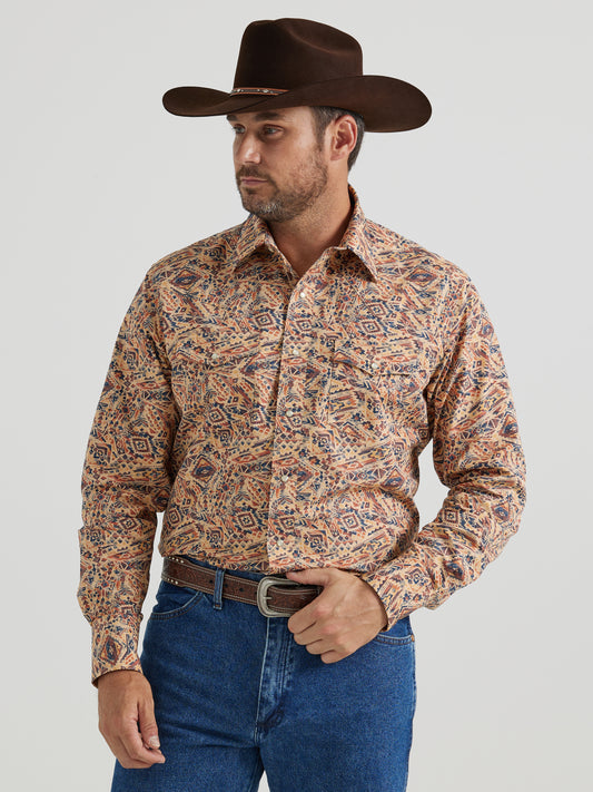 Wrangler x Checotah Western Snap Printed Shirt Fiesta Orange
