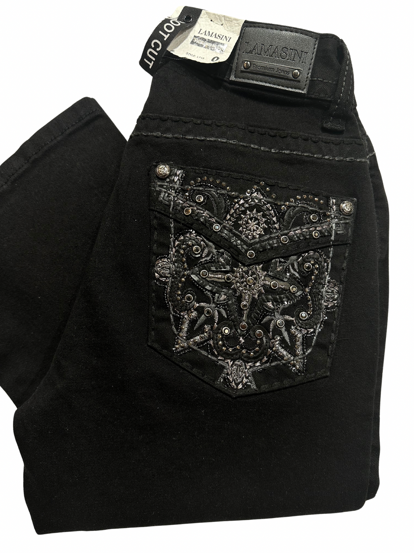 Lamasini Black Bling Star Pocket Bootcut Jean
