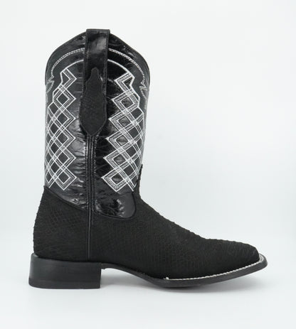 Hooch Men's Nobuck Black Python Print Square Toe Boot