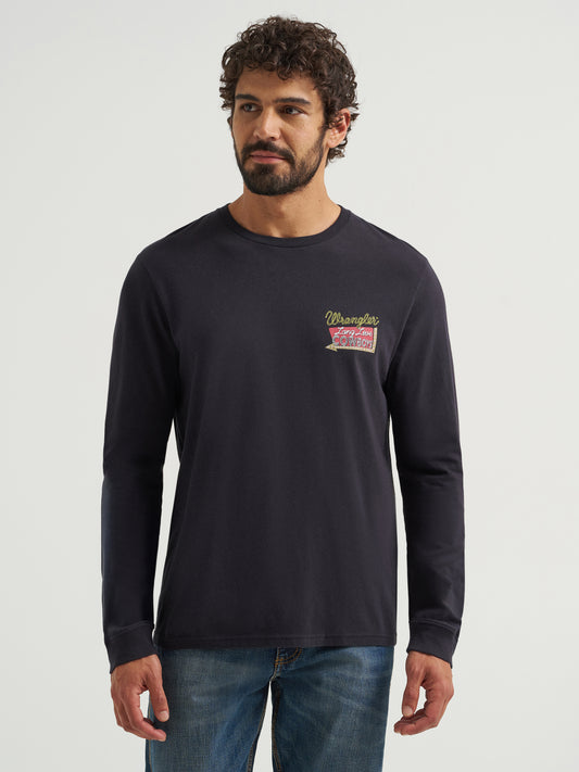 Camisa de manga larga jaspeada en verde bosque con logo gráfico de Wrangler