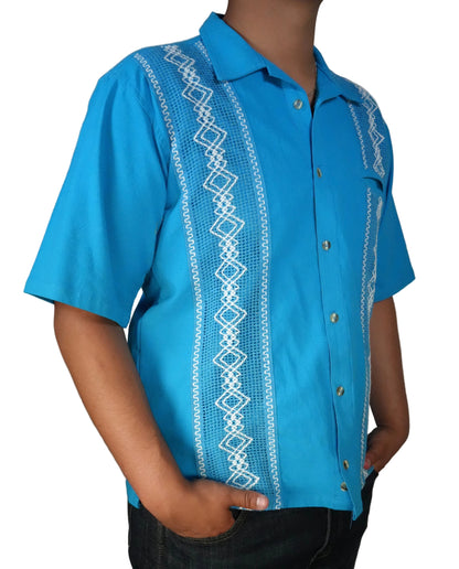 Men's Short Sleeve Cotton Guayabera - Blue
