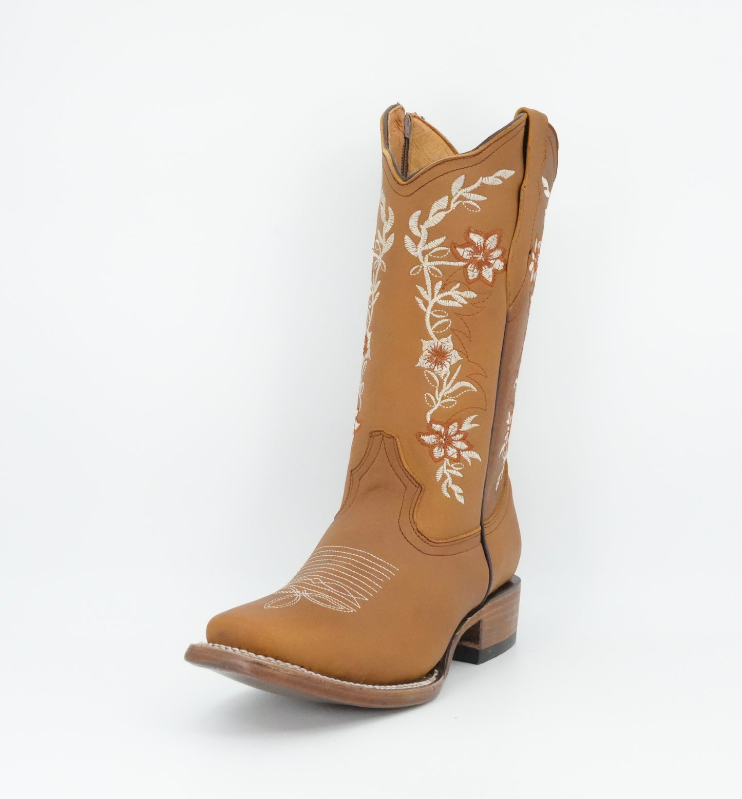 La Sierra Women's Zipper Floral Rust Stitch Square Toe Boot - Tang