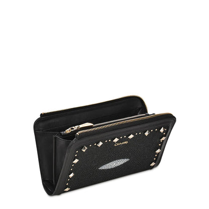 Cuadra Women's Black Genuine Stringray Leather BiFold Wallet