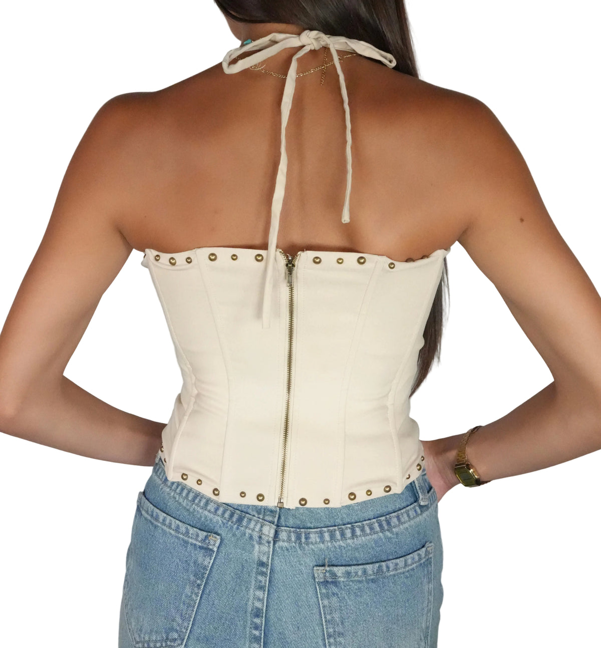 Women's Embroidered Western Corset Top - Tan
