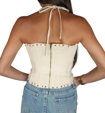Women's Embroidered Western Corset Top - Tan
