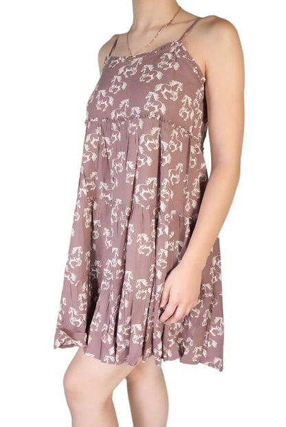Rock & Roll Denim Girl's Horse Print Dress - Brown