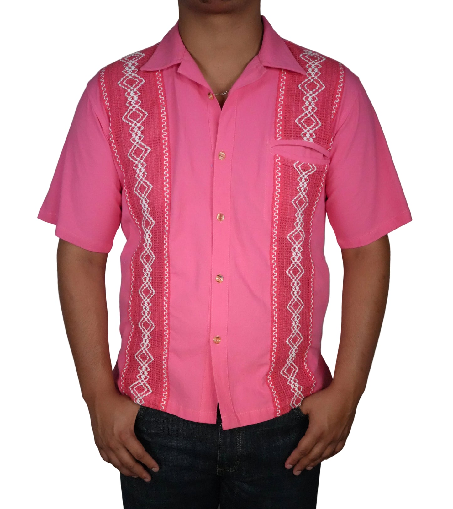Men's Short Sleeve Cotton Guayabera - Pink