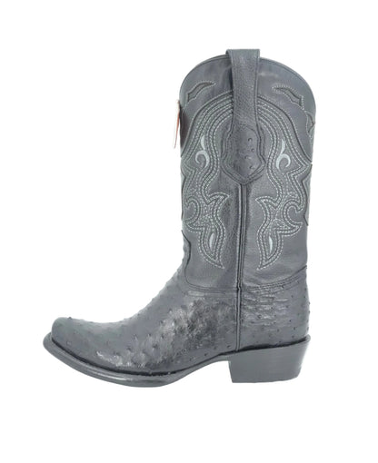 King Exotic Men's Ostrich Semi Round Toe Boot - Black