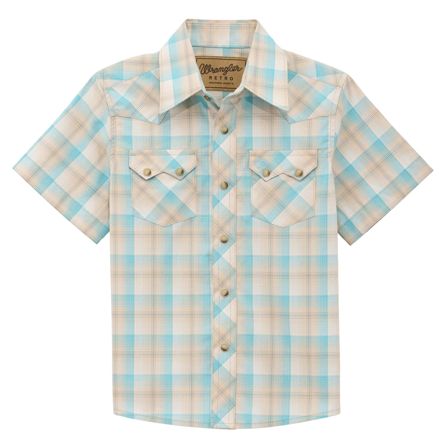 Wrangler Boy's Retro Short Sleeve Western Snap Shirt - Plaid Tan/Blue