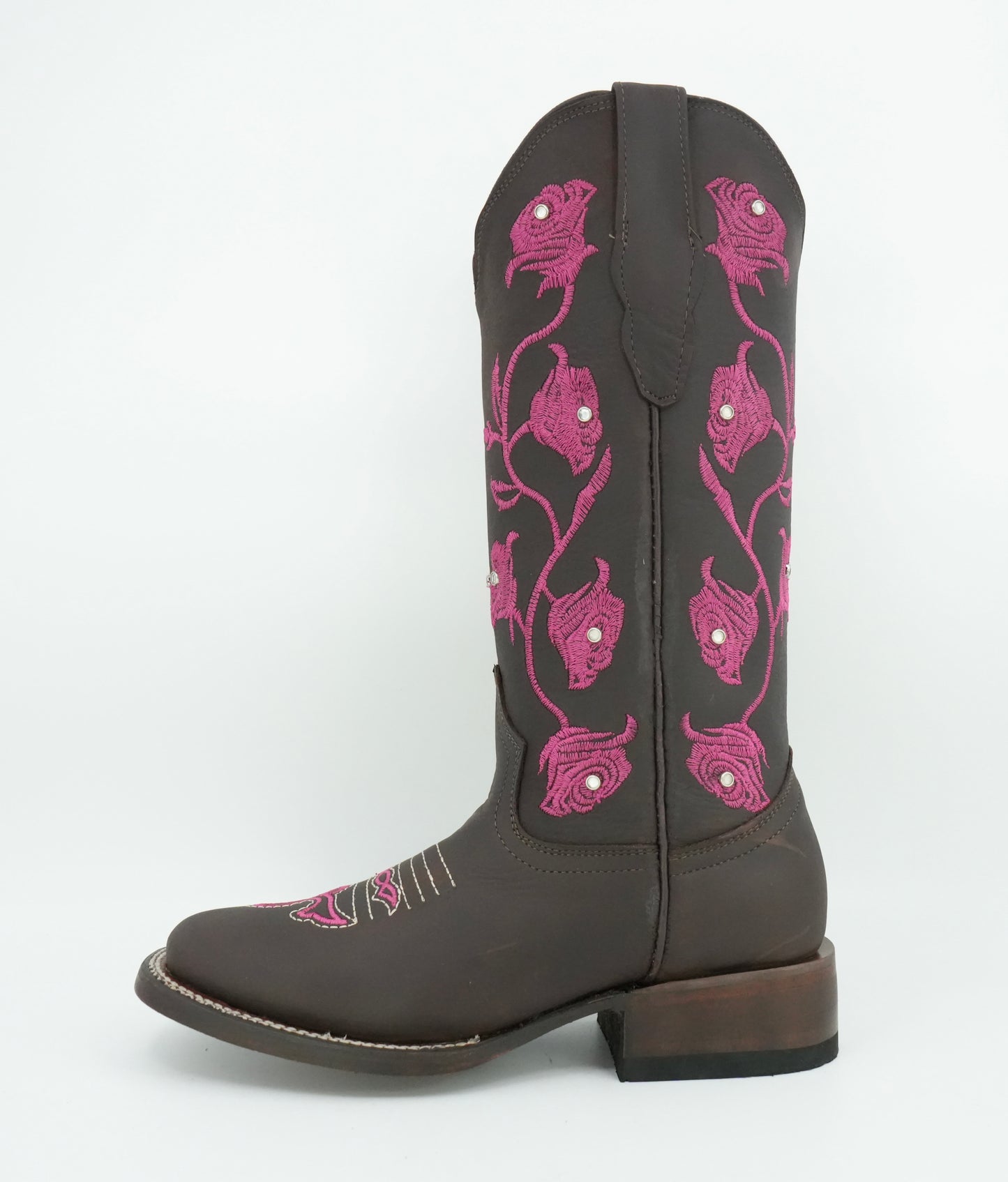 Quincy Women's Crazy Embroidered Brown/Pink Wide Square Toe Boot