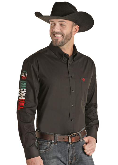 Rock&Roll Denim Men's Mexico Classic Fit Long Sleeve Button Down Black Shirt