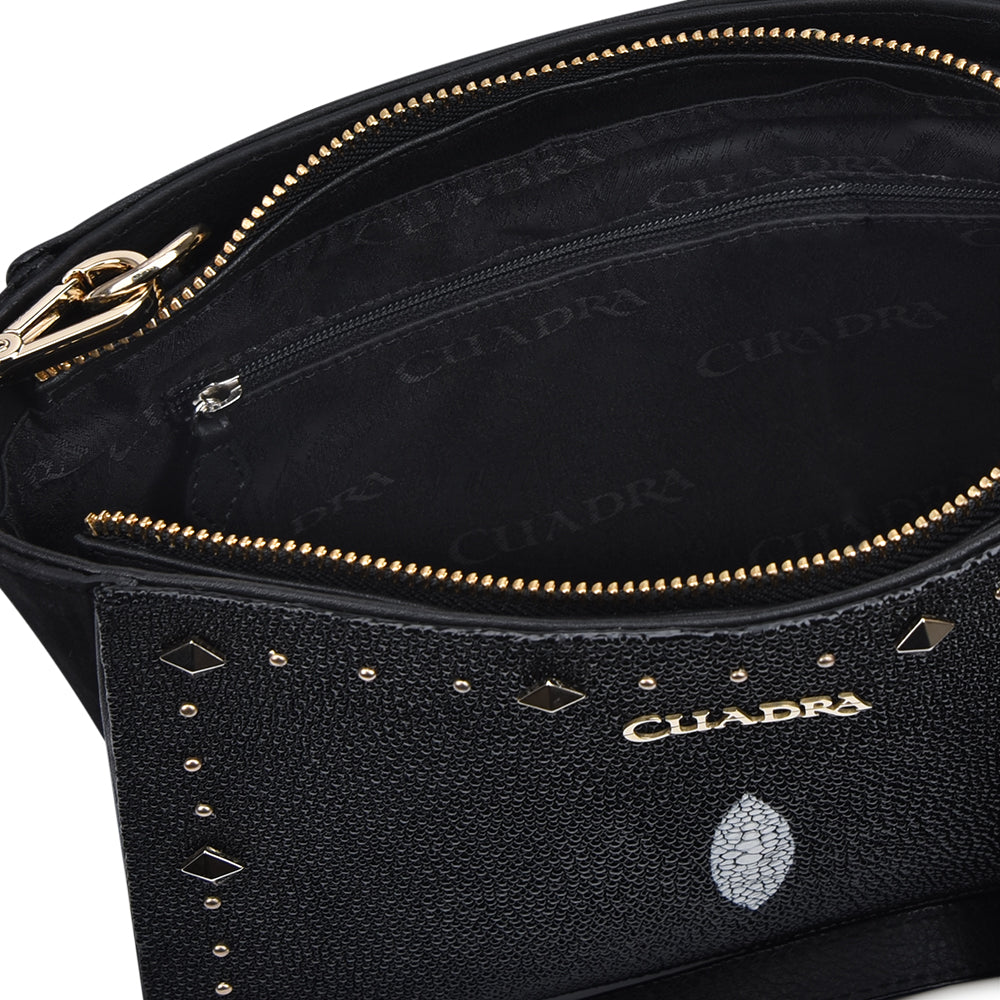 Cuadra Women's Studded Black Genuine Stingray Leather Crossbody Bag