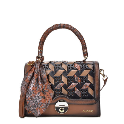 Cuadra Women's Printed Brown Leather Satchel Bag