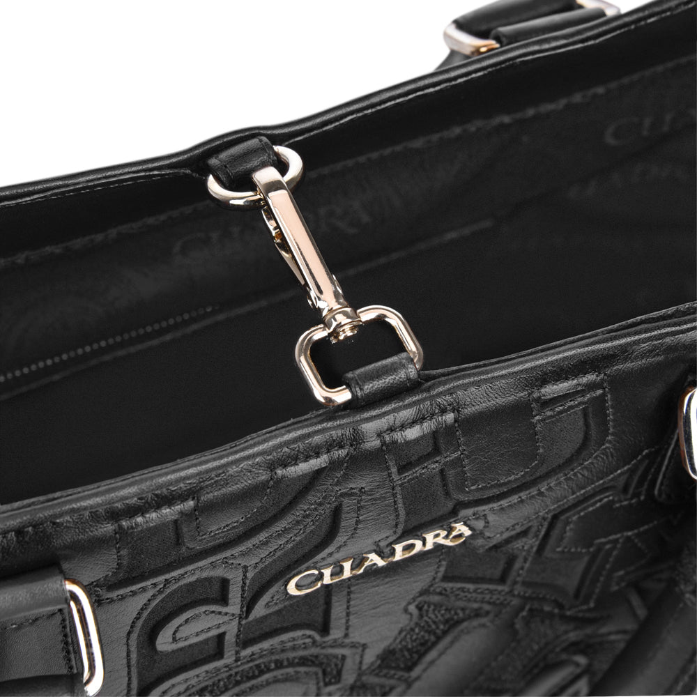 Cuadra Women's Stingray Laser Cut Black Leather Tote Bag