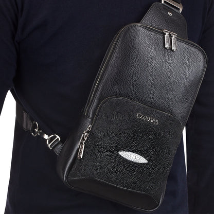 Cuadra Men's Black Genuine Stingray Crossbody Bag