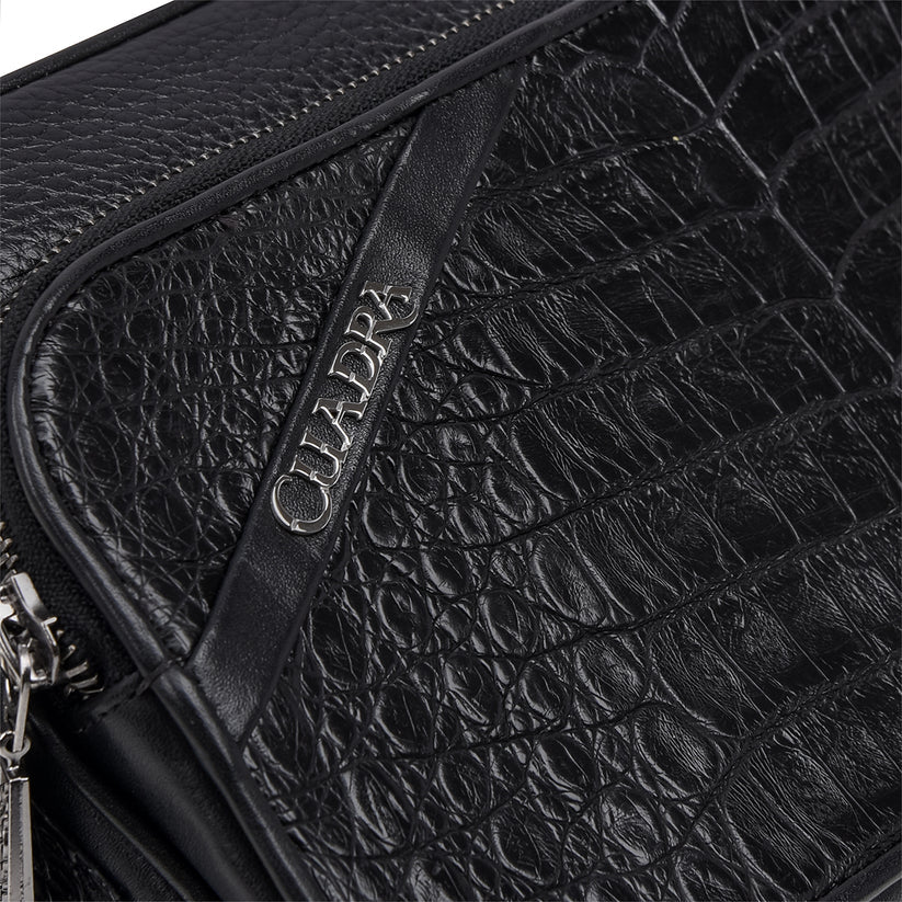 Cuadra Men's Black Genuine Caiman Leather Shoulder Bag