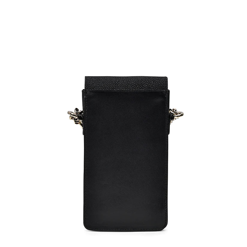 Cuadra Women's Studded Black Genuine Stingray Leather Cell Phone Bag