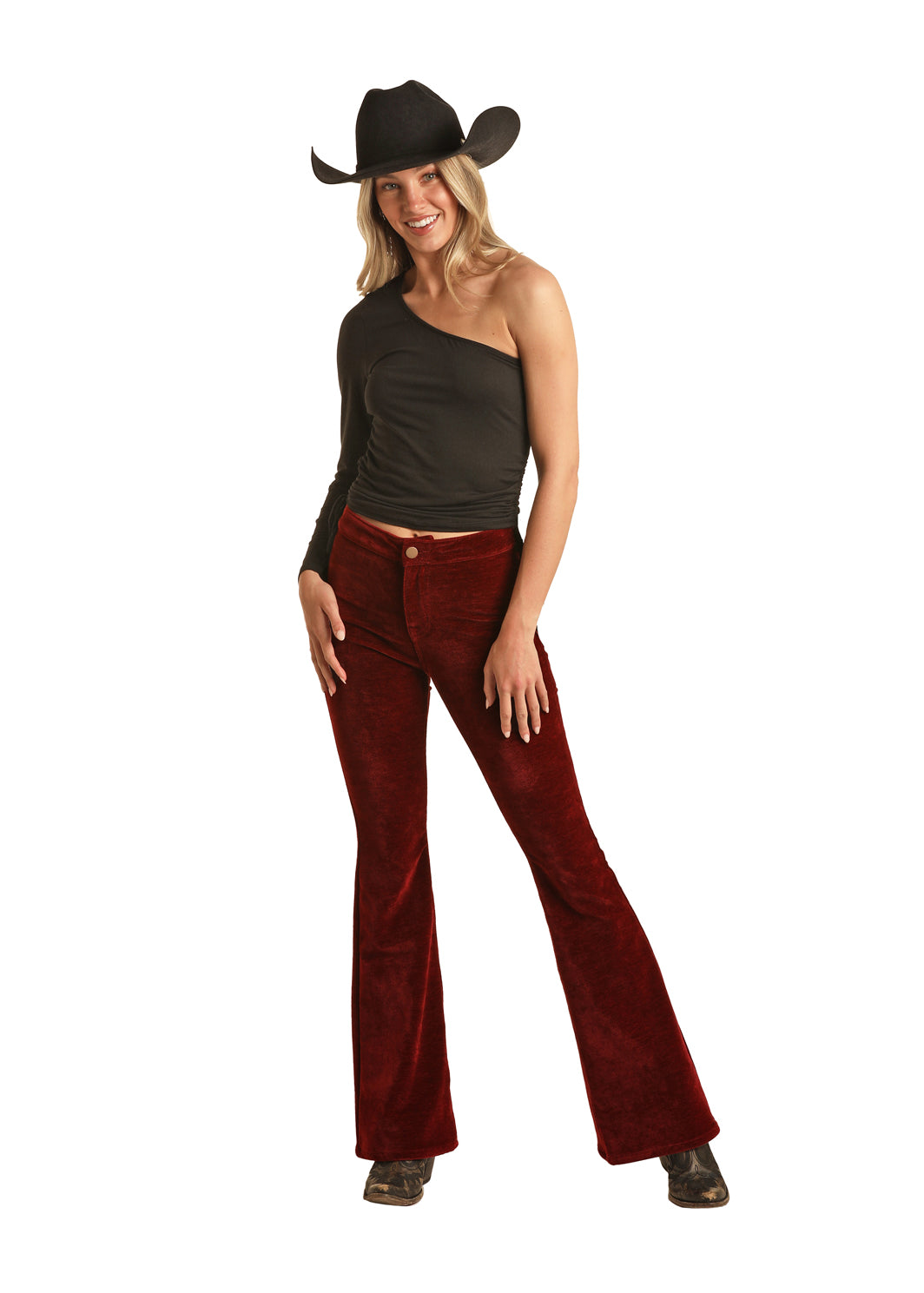 Rock & Roll Denim High Rise Stretch Velvet Corduroy Flare Jean