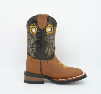 Quincy Kid's Crazy Tang Yellow Stitching Square Toe Boot