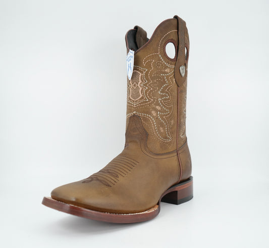 Wild West Botas de cuero miel con punta cuadrada Rage para hombre