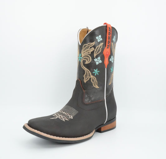 Hooch Girl's Dark Brown Gold Stitched Boot