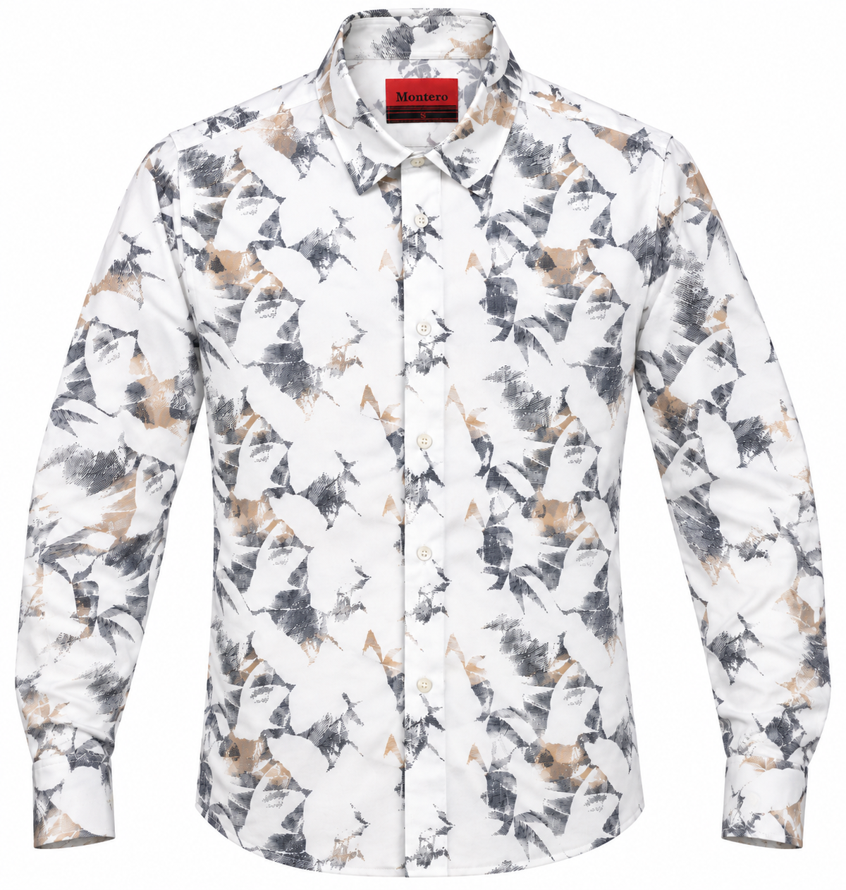 Montero Men's Metallic Print Button Up Long Sleeve - White
