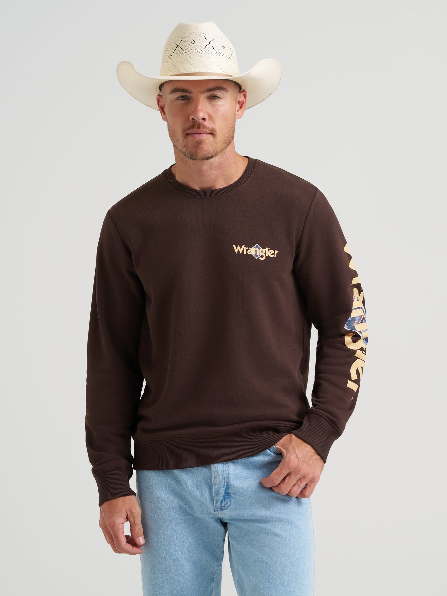 Wrangler Skull Steer Graphic Fleece Crew Sweatshirt - Mole Brown