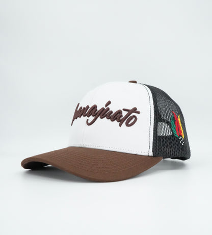 45 Cursive Trucker Cap- White/Chocolate