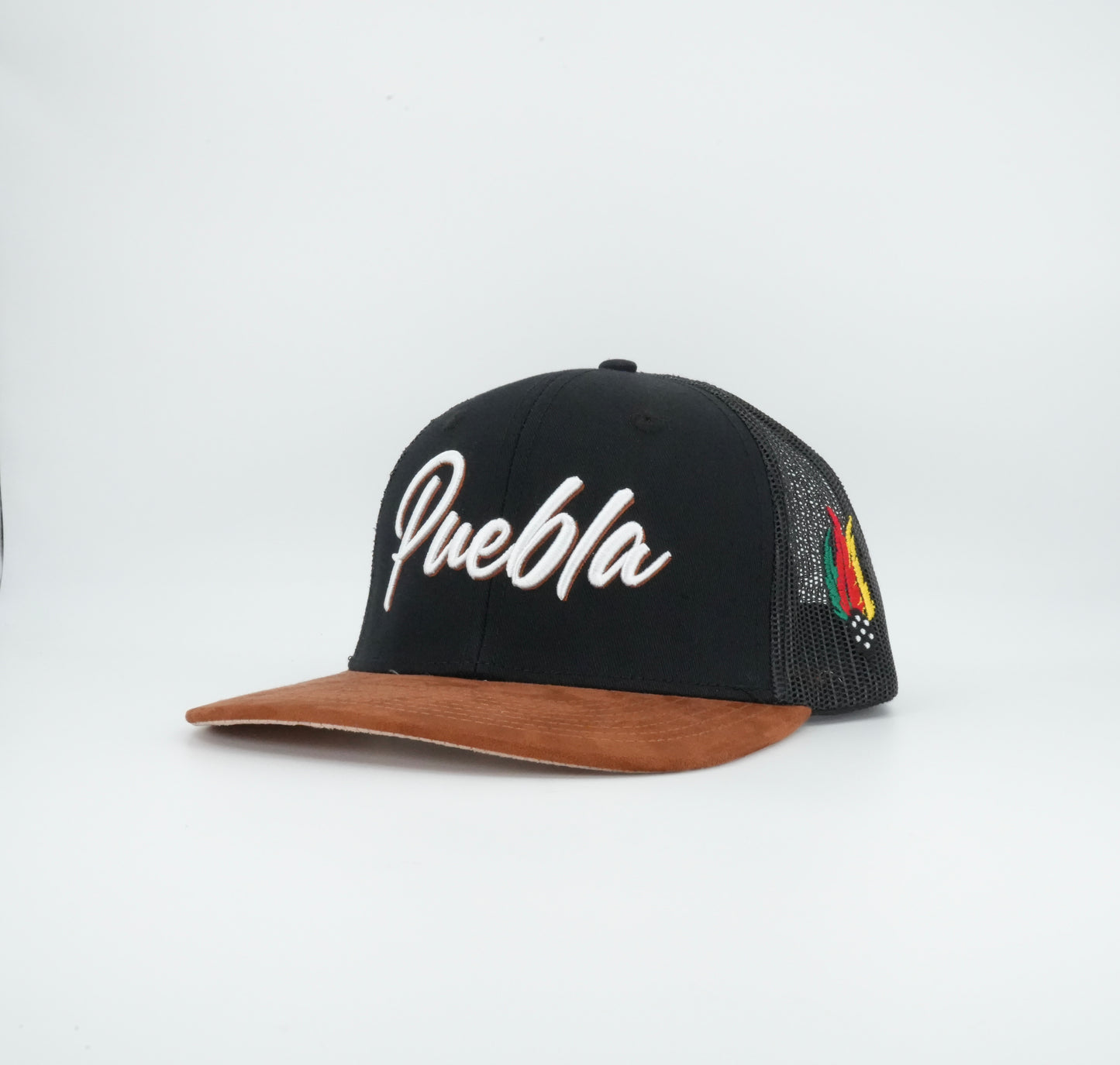 45 Puebla Cursive Trucker Cap Black Rust