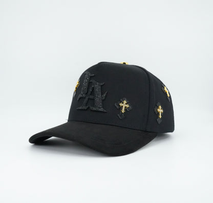 Kevin Hats LA Small Gold Cross Blings Black Cap