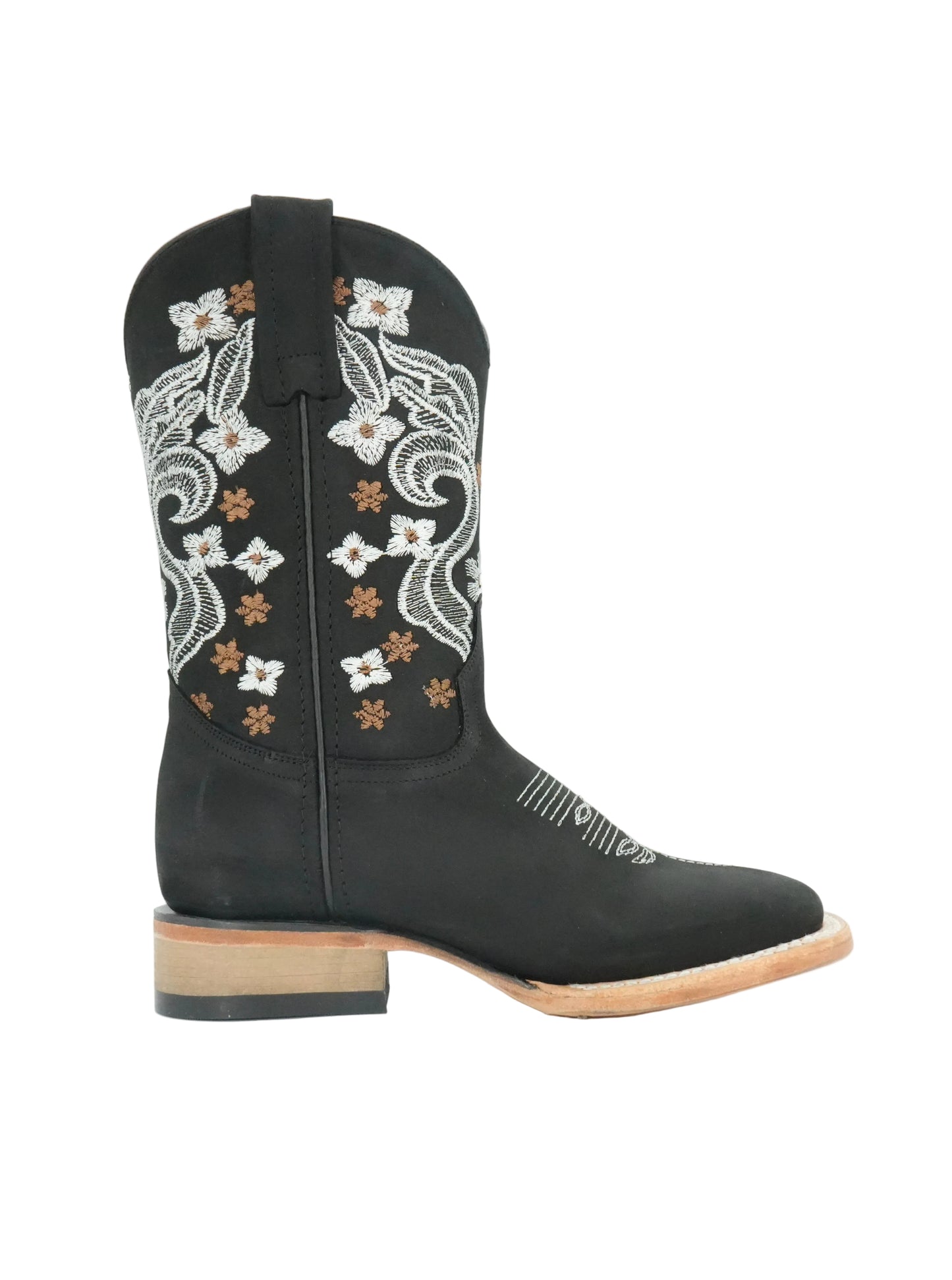 Calzatti Women's Floral Crazy Wide Square Toe Boot - Black