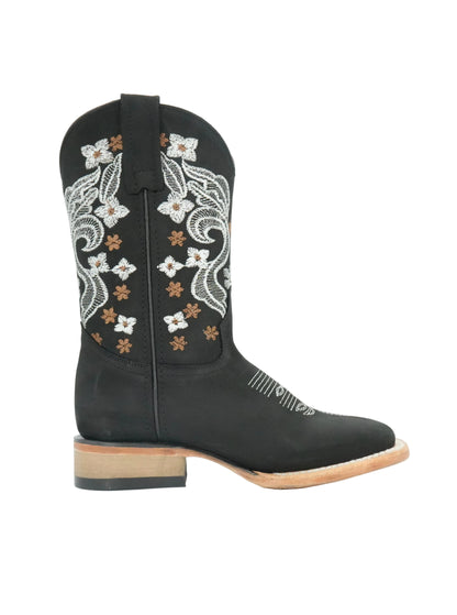 Calzatti Women's Floral Crazy Wide Square Toe Boot - Black