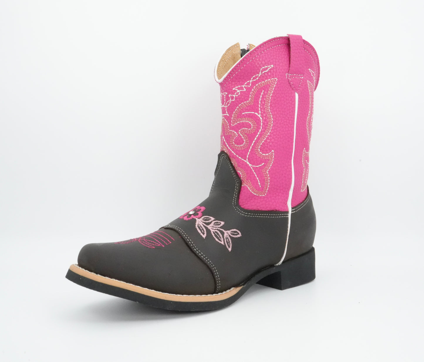 Chaparral Girl’s Crazy Brown/Pink Flower Stitched Boot