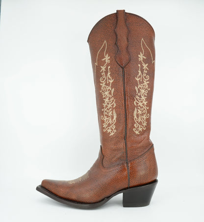 White Diamond Women's Floral Tall Chedron Snip Toe Boot