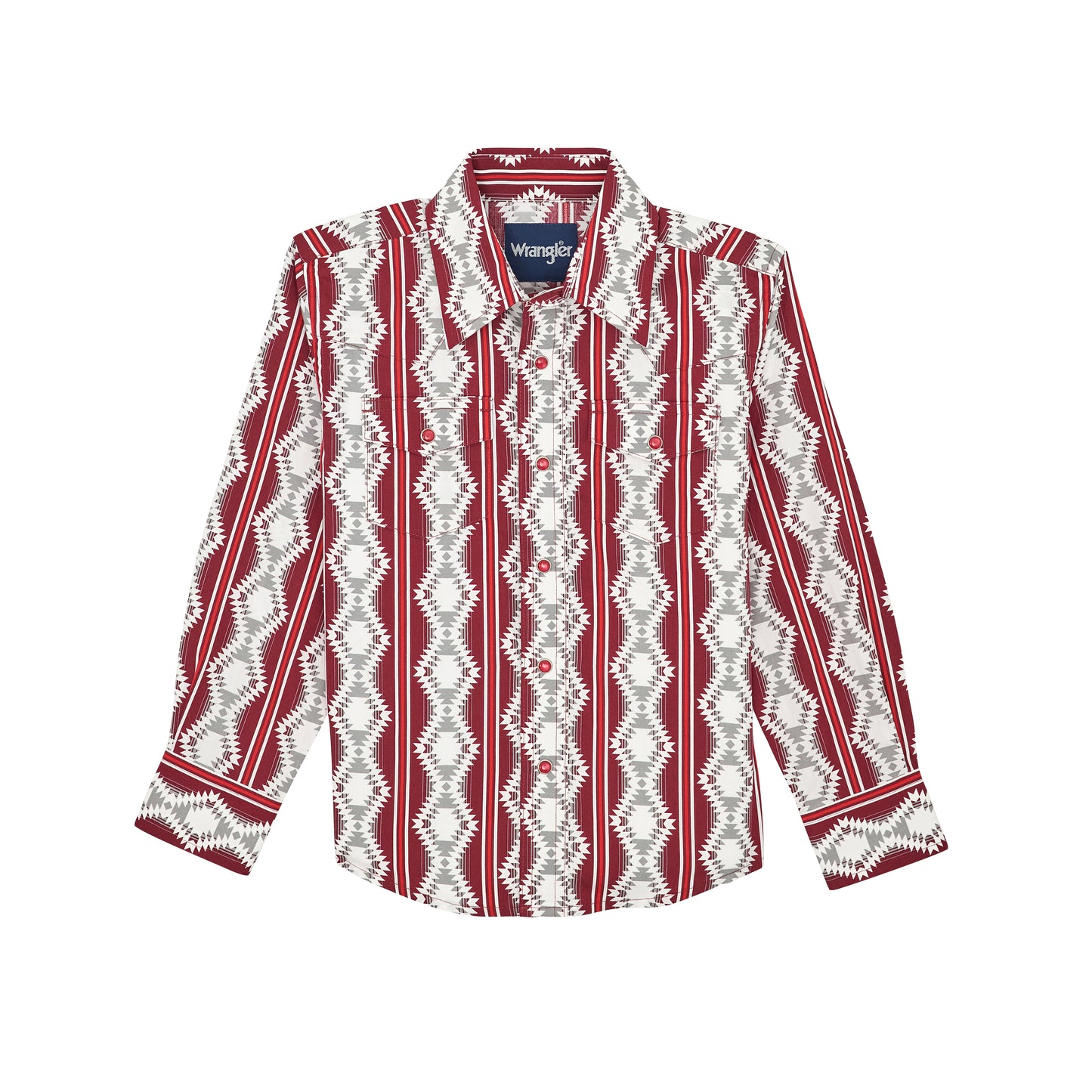 Wrangler Boy's Checotah Western Long Sleeve Snap Shirt - Burgundy