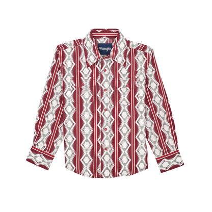 Wrangler Boy's Checotah Western Long Sleeve Snap Shirt - Burgundy