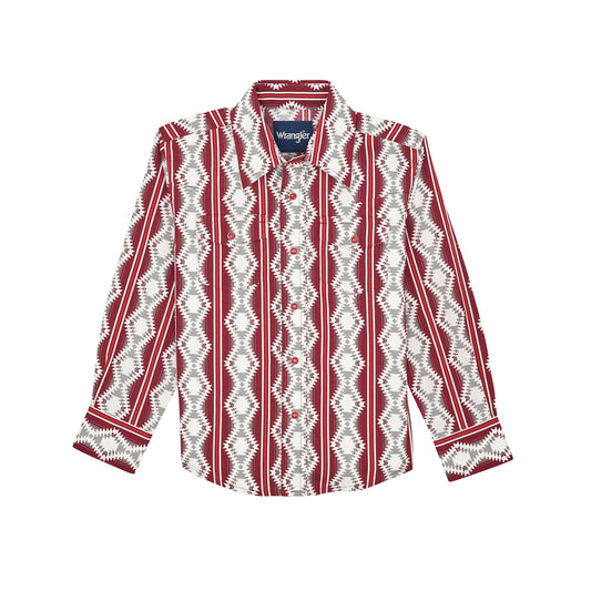 Wrangler Boy's Checotah Western Long Sleeve Snap Shirt - Burgundy
