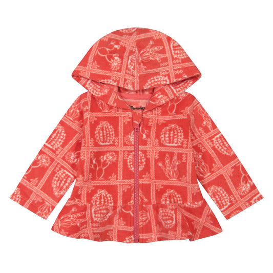 Wrangler Girl's Fleece Graphic Full Zip Ruffle Hem Hoodie - Red